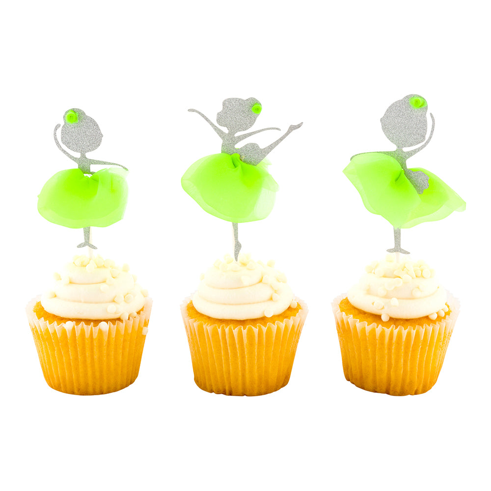 Top Cake Green Paper Ballerina Cake Topper - Glitter, Neon Green Tutu - 5" x 2 1/4" - 100 count box