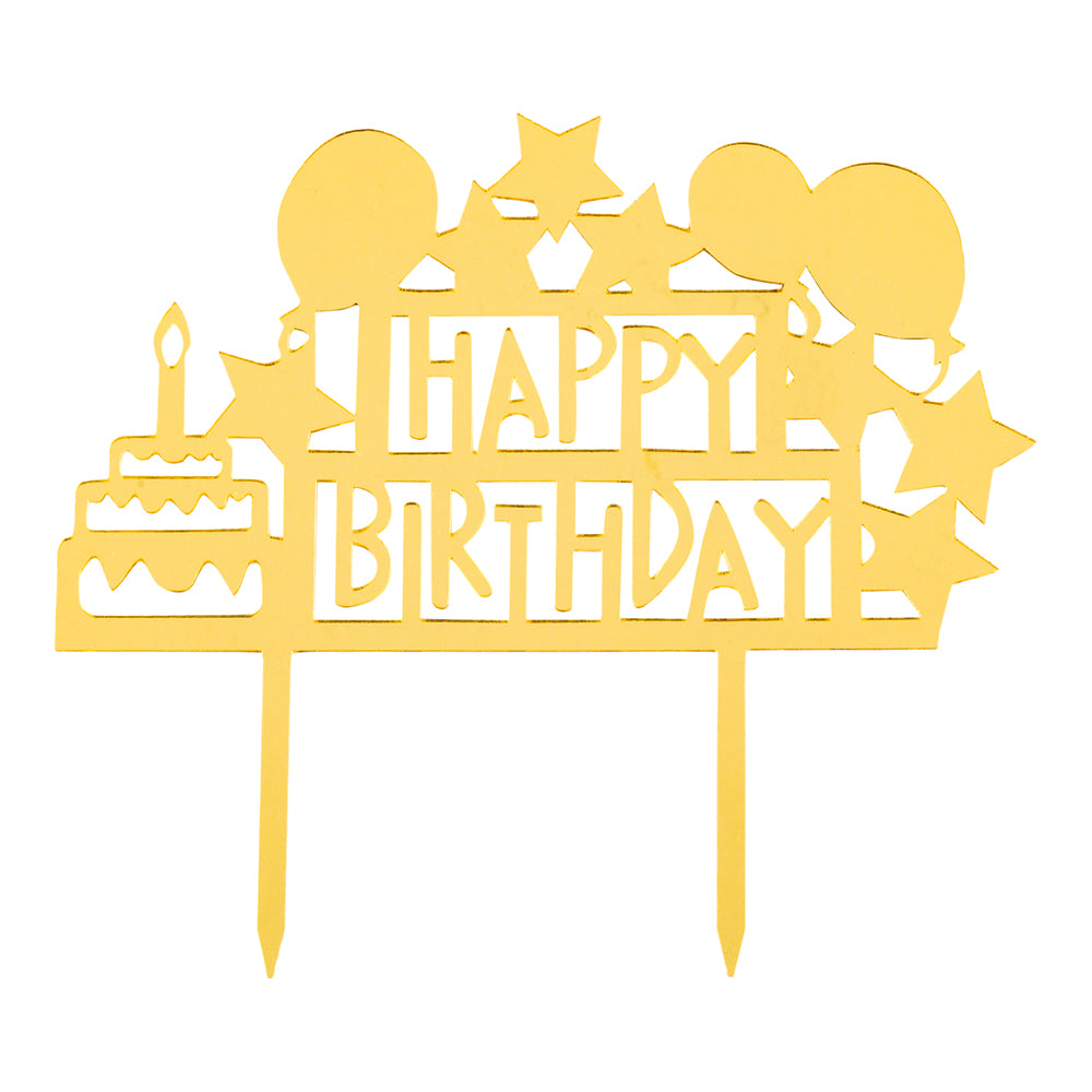 Top Cake Gold Acrylic Happy Birthday Cake Topper - Mirrored, Celebration - 5 3/4" x 5 1/4" - 1 count box