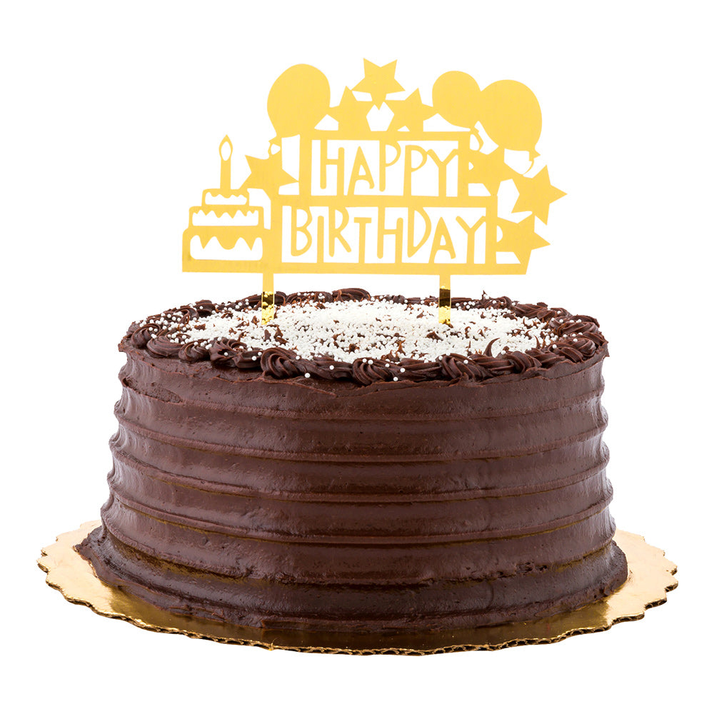 Top Cake Gold Acrylic Happy Birthday Cake Topper - Mirrored, Celebration - 5 3/4" x 5 1/4" - 1 count box