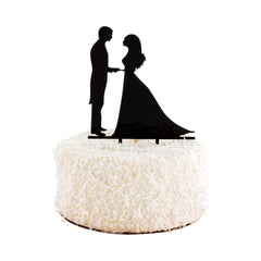 Top Cake Black Acrylic Silhouette Bride and Groom Cake Topper - 6 3/4