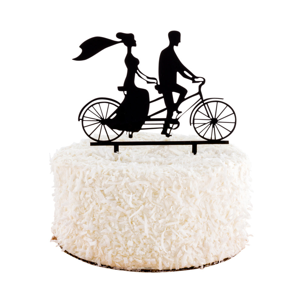 Top Cake Black Acrylic Silhouette Bride and Groom Cake Topper - Tandem Bike - 6 1/2" x 5" - 1 count box