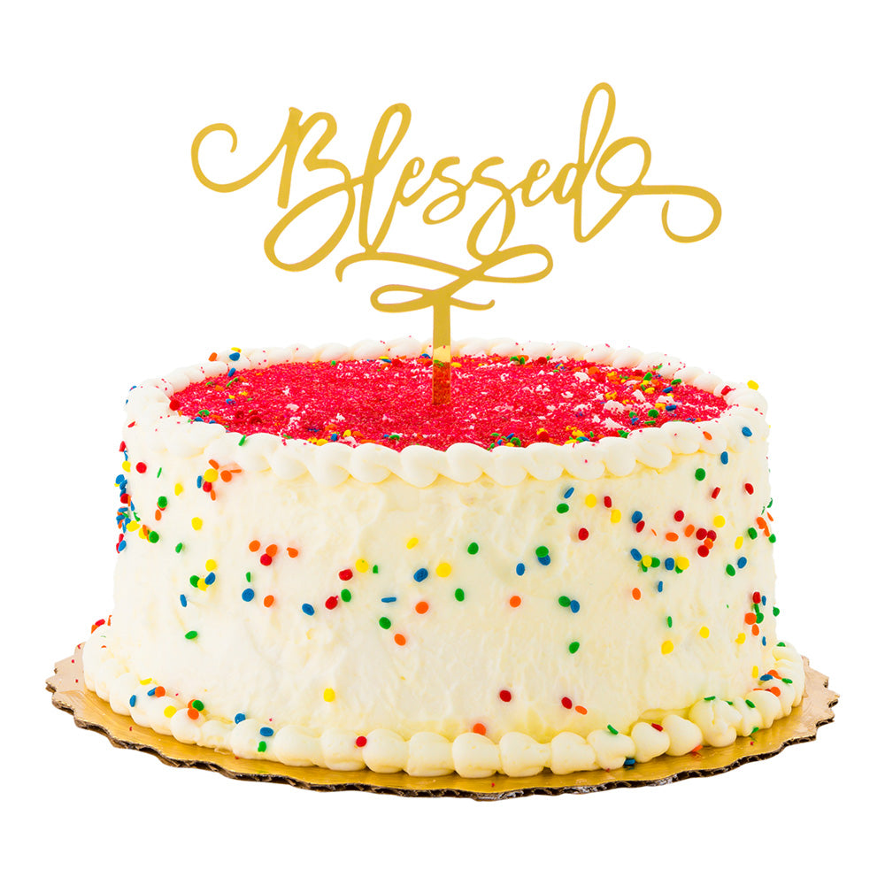 Top Cake Mirrored Gold Acrylic Blessed Cake Topper - 6" x 5" - 1 count box