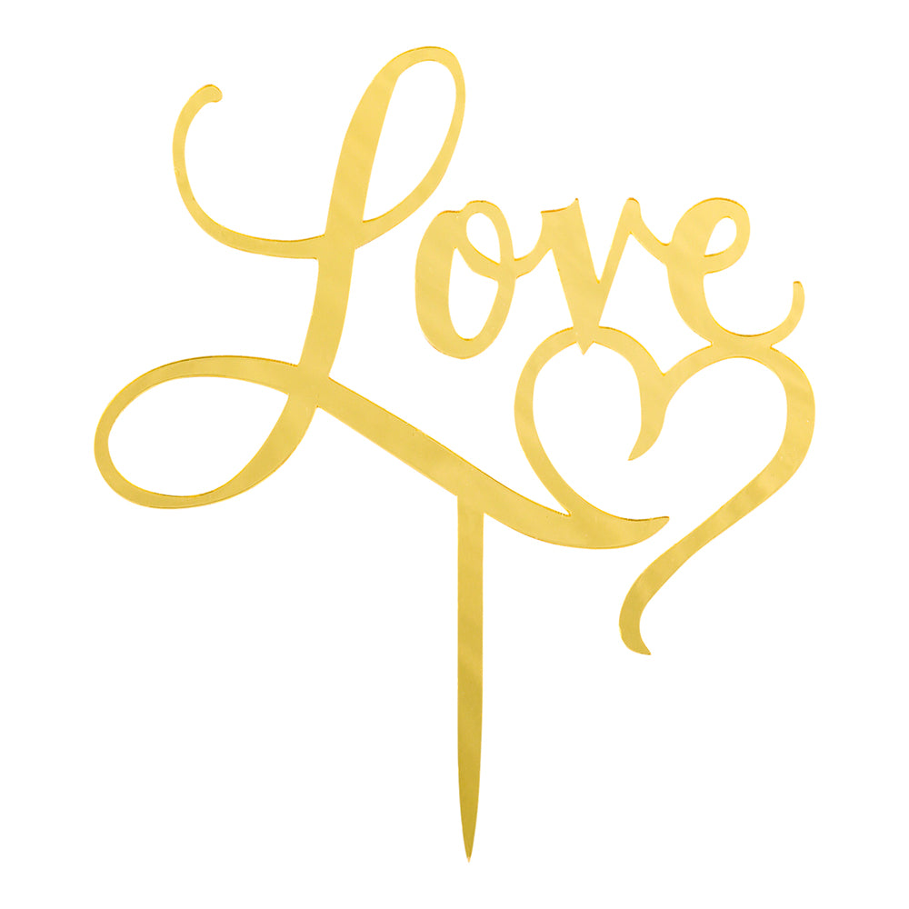 Top Cake Gold Acrylic Love Cake Topper - Mirrored, Heart - 5 3/4" x 5 1/4" - 1 count box