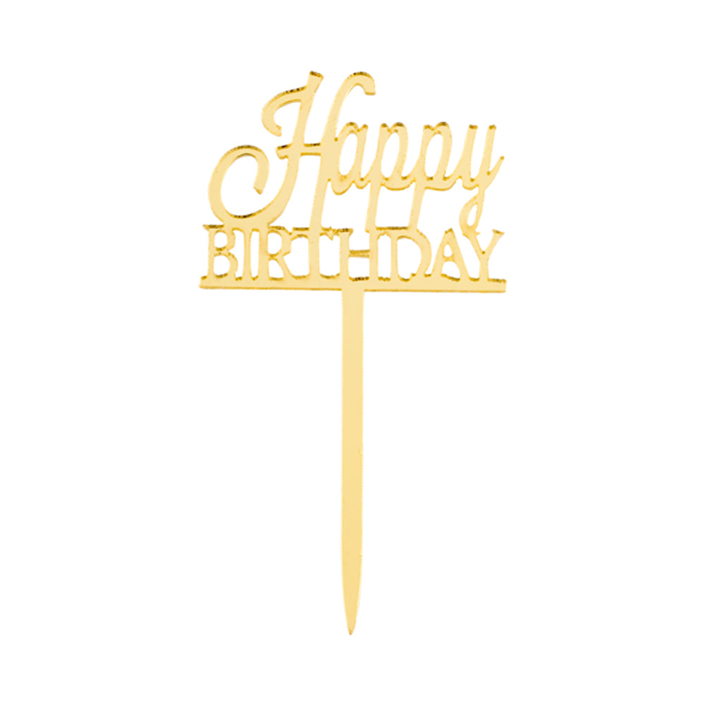 Top Cake Gold Acrylic Classic Happy Birthday Cake Topper - Mirrored - 3" x 1 1/2" - 100 count box