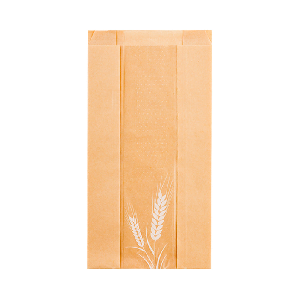 Bag Tek Brown Paper Bread Bag - Micro-Perforated, Greaseproof, Wheat Pattern - 5 3/4" x 2 3/4" x 11 1/2" - 100 count box