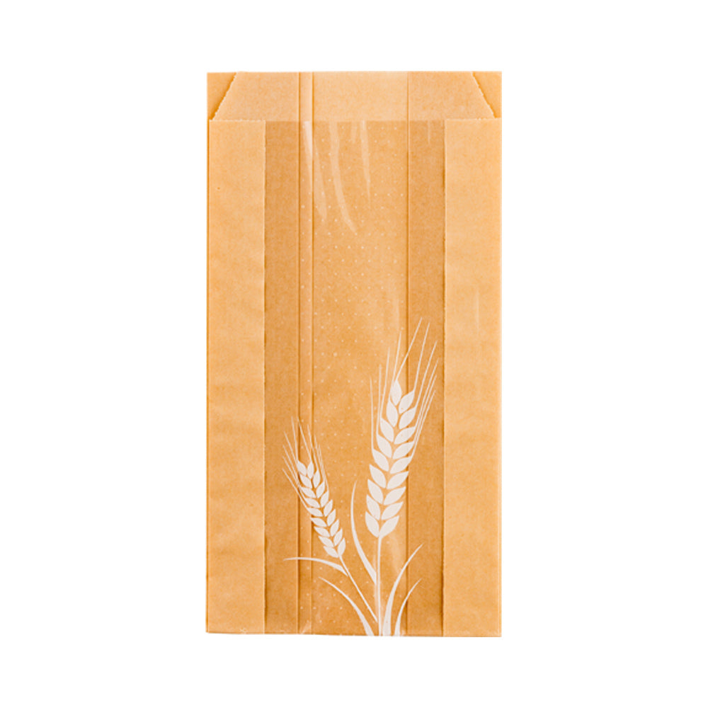 Bag Tek Brown Paper Bread Bag - Micro-Perforated, Greaseproof, Wheat Pattern - 4 1/2" x 2 1/2" x 8 1/2" - 100 count box