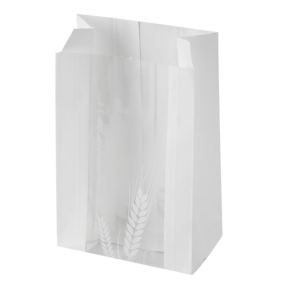 Bag Tek White Paper Bread Bag - Micro-Perforated, Greaseproof, Wheat Pattern - 4 1/2" x 2 1/2" x 8 1/2" - 100 count box