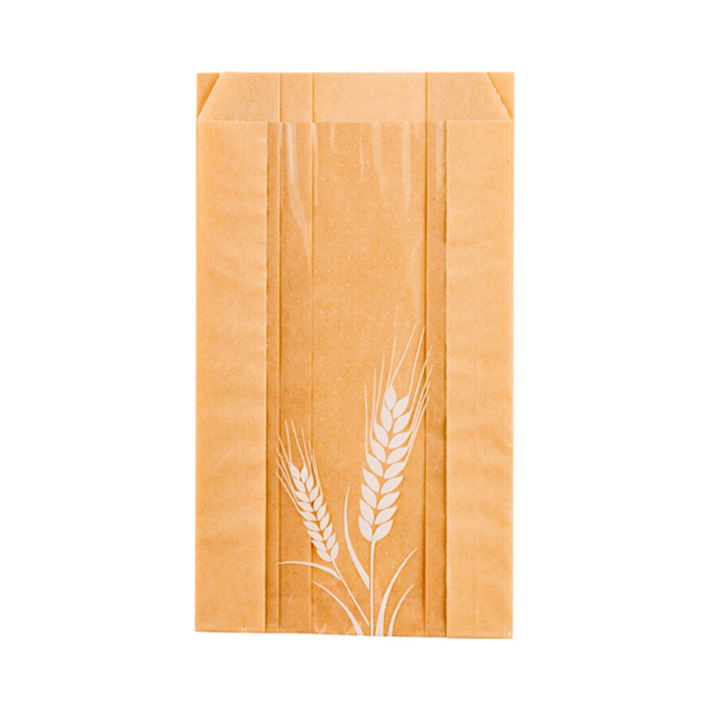 Bag Tek Brown Paper Bread Bag - Micro-Perforated, Greaseproof, Wheat Pattern - 4 3/4" x 2 3/4" x 8 1/2" - 100 count box