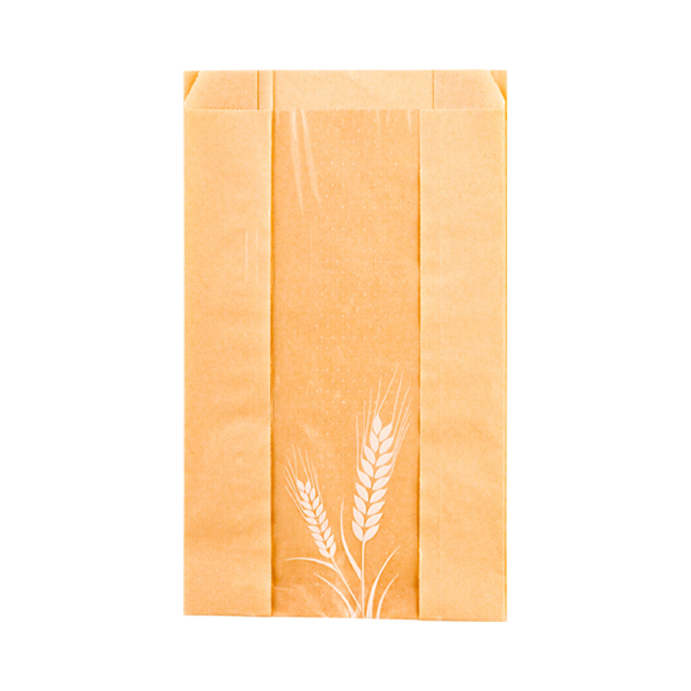 Bag Tek Brown Paper Bread Bag - Micro-Perforated, Greaseproof, Wheat Pattern - 6" x 2 3/4" x 10" - 100 count box