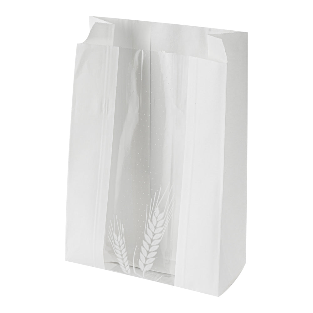 Bag Tek White Paper Bread Bag - Micro-Perforated, Greaseproof, Wheat Pattern - 6" x 2 3/4" x 10" - 100 count box