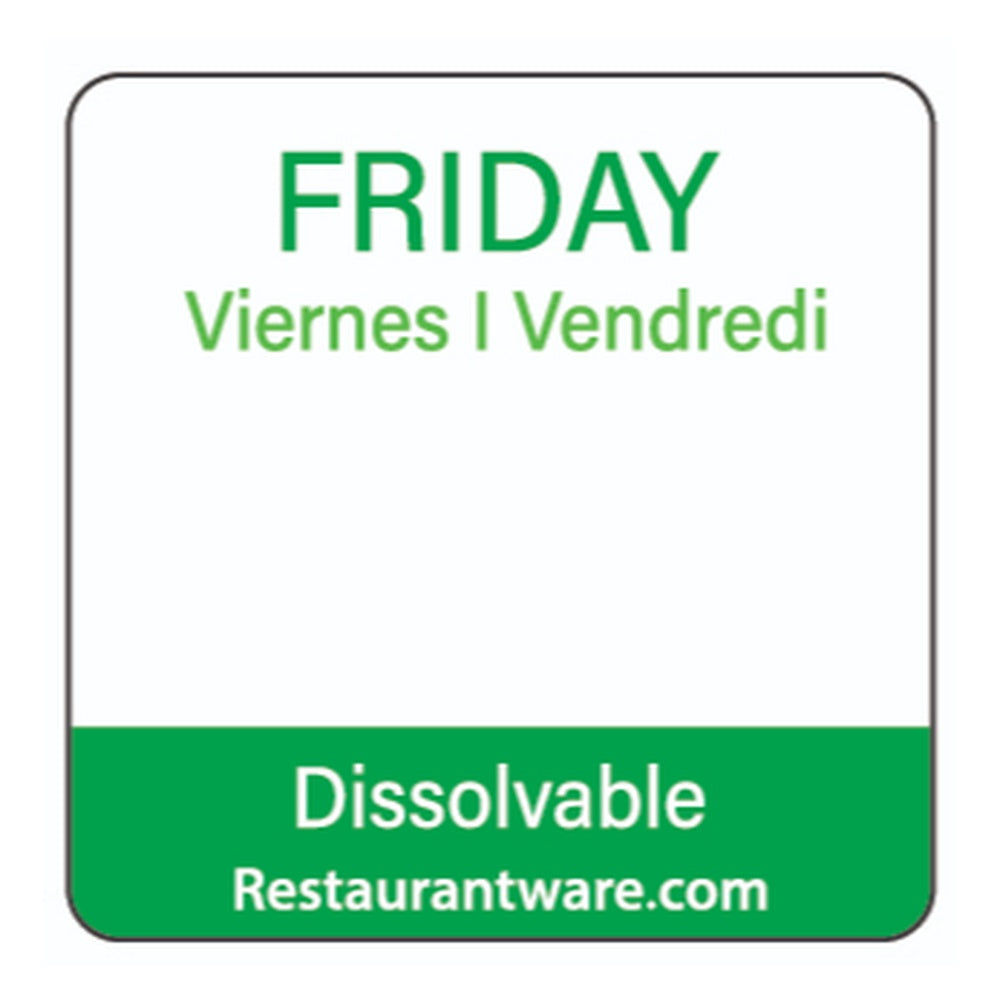 RW Smart Green Paper Weekly Friday Food Rotation Label - Dissolvable, Trilingual - 1" x 1" - 500 count roll