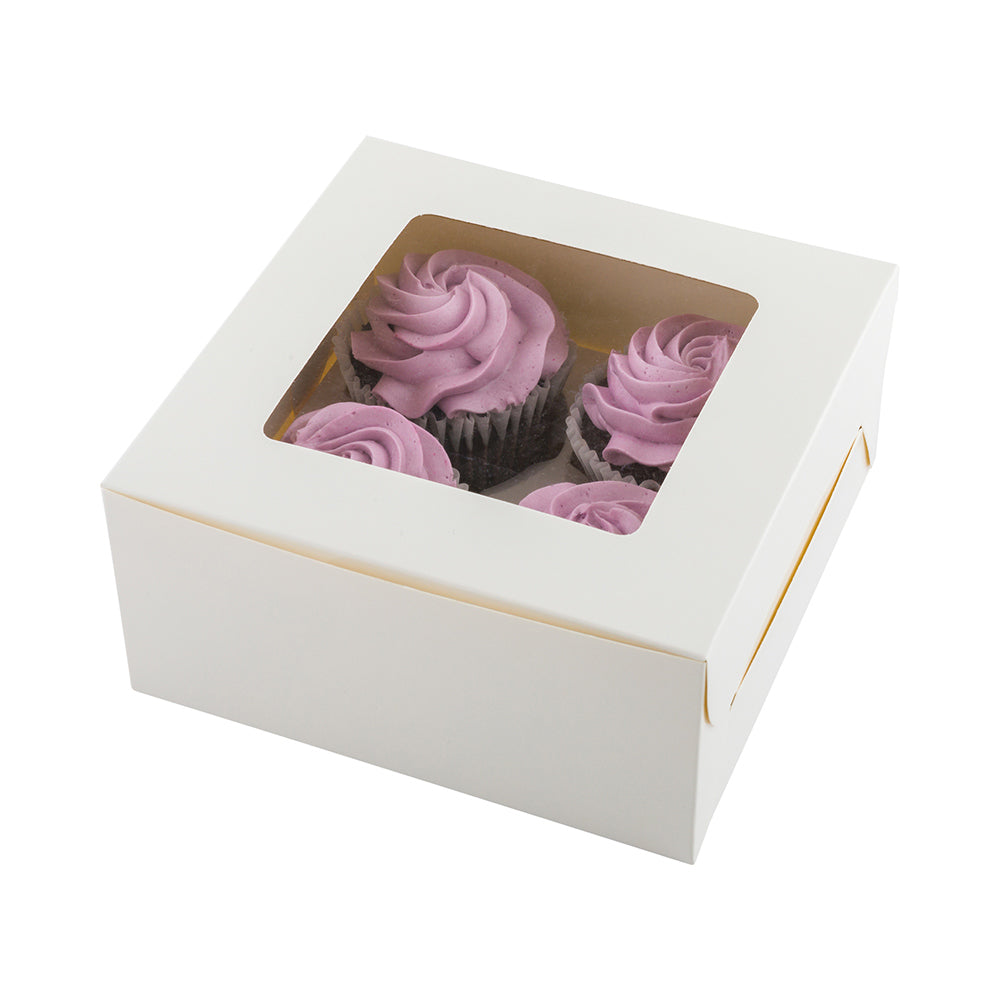 Cafe Vision Square White Cupcake Window Box - Fits 4 - 6 1/4" x 6 1/4" x 3" - 100 count box