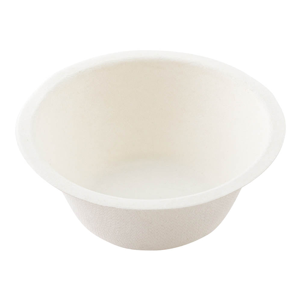 Pulp Tek 8 oz Round White Sugarcane / Bagasse Salad Bowl - 4 1/2" x 4 1/2" x 1 3/4" - 100 count box