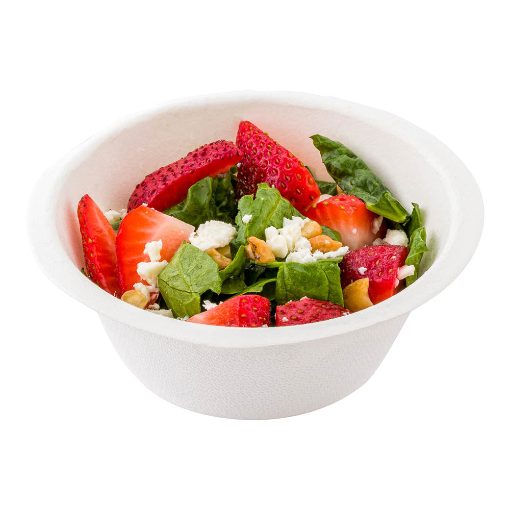 Pulp Tek 8 oz Round White Sugarcane / Bagasse Salad Bowl - 4 1/2" x 4 1/2" x 1 3/4" - 100 count box