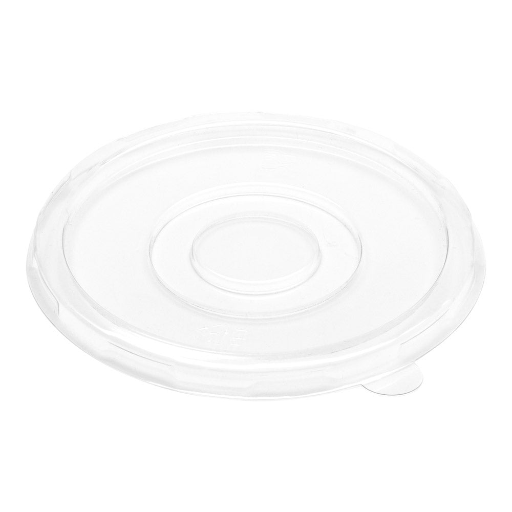 Pulp Safe Round Clear Plastic Flat Lid - Fits 12 oz Bagasse Salad Bowl - 100 count box