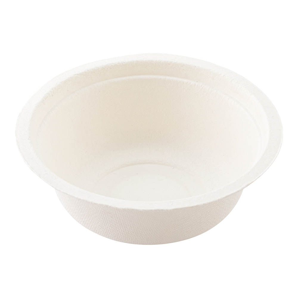 Pulp Tek 12 oz Round White Sugarcane / Bagasse Salad Bowl - 5 1/4" x 5 1/4" x 1 3/4" - 100 count box