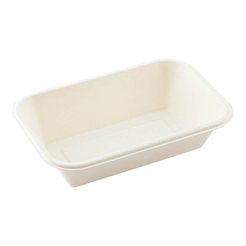 Pulp Tek 32 oz Rectangle White Sugarcane / Bagasse Container - 8 1/4" x 5 1/2" x 2 1/4" - 100 count box