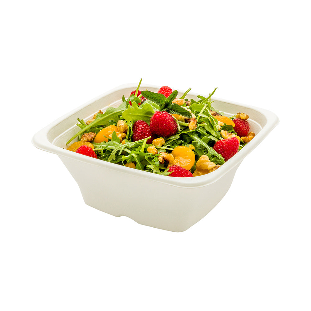 Pulp Tek 32 oz Square White Sugarcane / Bagasse Tall Bowl - 7" x 7" x 2 3/4" - 100 count box