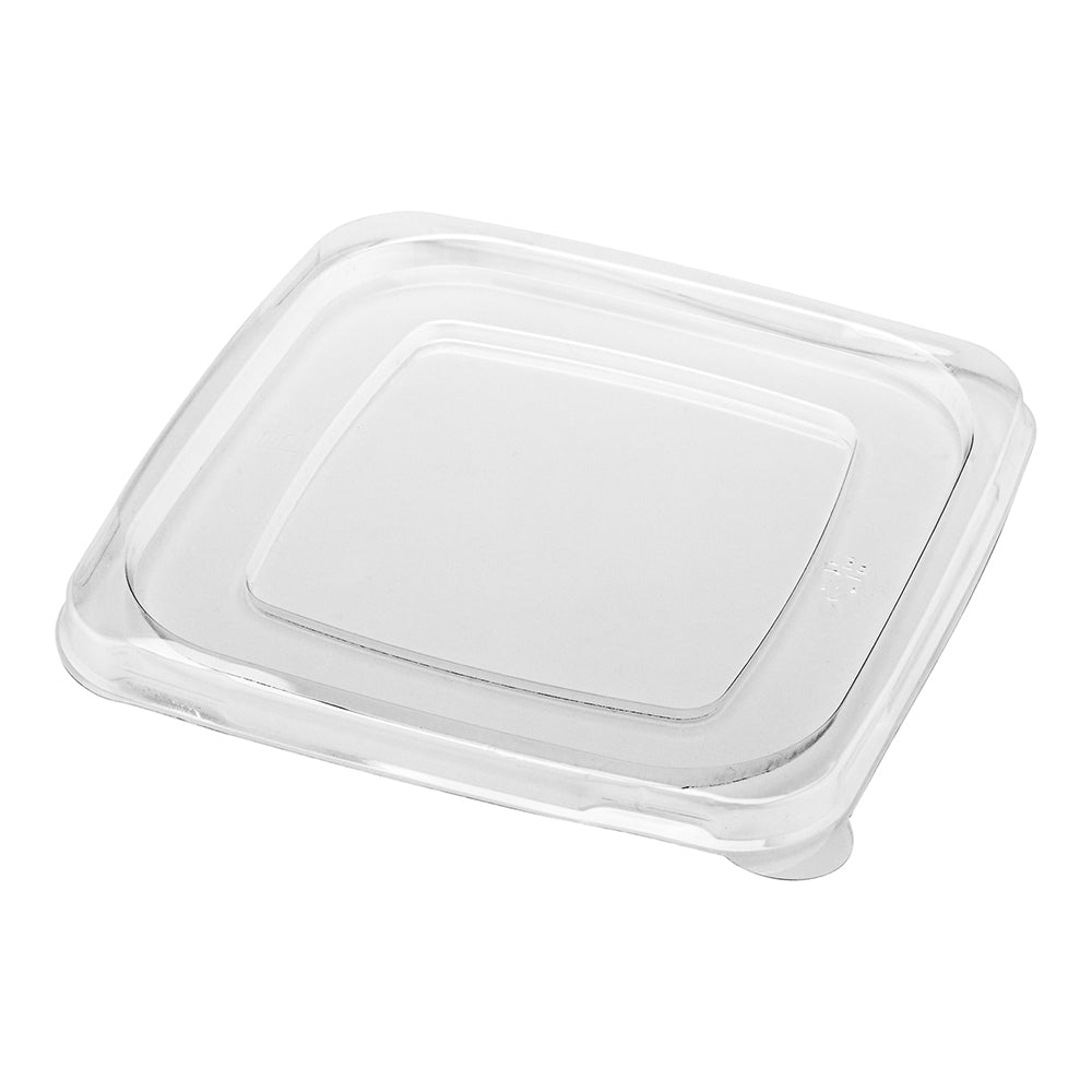 Pulp Tek Square Clear Plastic Flat Lid - Fits 24, 32 and 42 oz Bagasse Tall Bowl - 100 count box