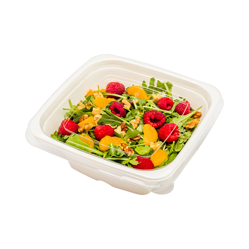 Pulp Tek Square Clear Plastic Flat Lid - Fits 24, 32 and 42 oz Bagasse Tall Bowl - 100 count box