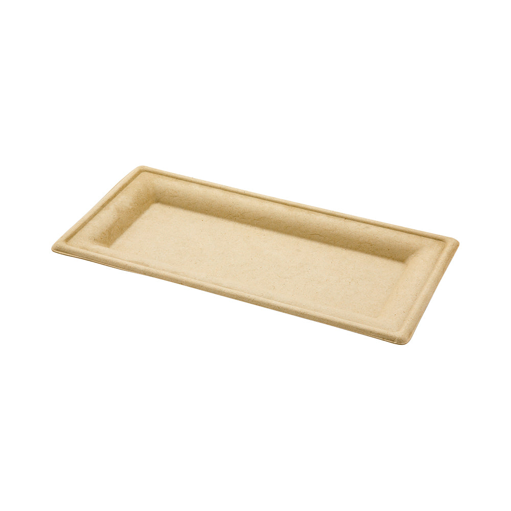 Pulp Tek Rectangle Natural Sugarcane / Bagasse Plate - 10" x 5" x 1/2" - 100 count box