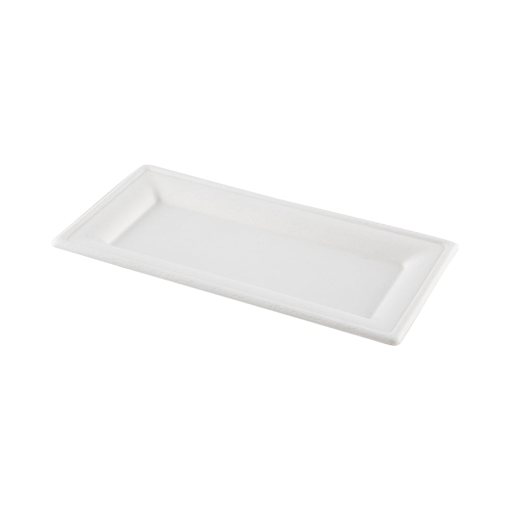 Pulp Tek Rectangle White Sugarcane / Bagasse Plate - 10" x 5" x 1/2" - 100 count box