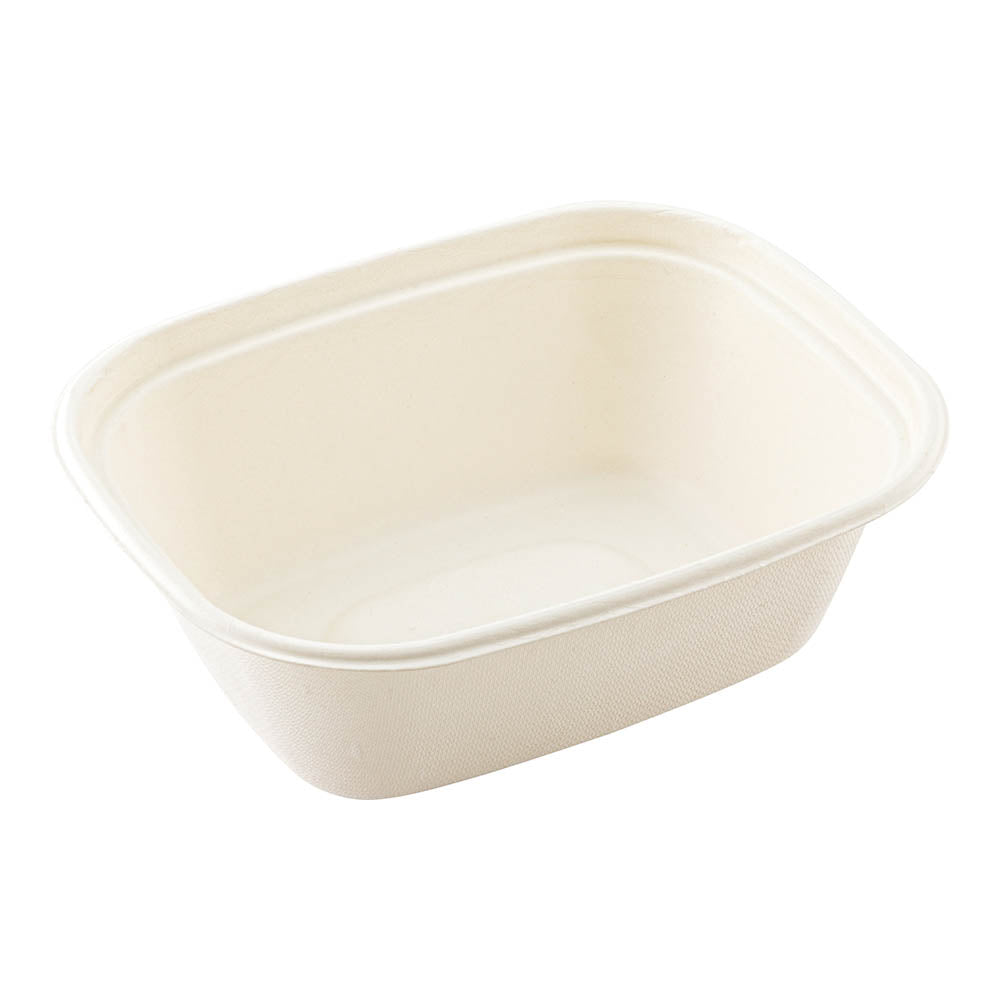 Pulp Tek 60 oz Rectangle White Sugarcane / Bagasse Container - 9" x 7 1/4" x 3" - 100 count box