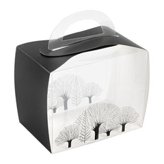 Sweet Vision Rectangle Clear Plastic Cupcake Box - with Handle, Black Paper Wrap, Tree Accent - 5