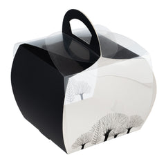 Sweet Vision Square Clear Plastic Cupcake Box - with Handle, Black Paper Wrap, Tree Accent - 4