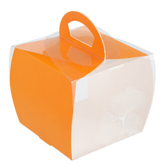 Sweet Vision Square Clear Plastic Cupcake Box - with Handle, Orange Paper Wrap, Leaf Accent - 4