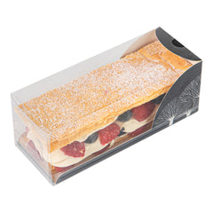 Sweet Vision Rectangle Clear Plastic Eclair Box - Black Paper Sleeve, Tree Accent - 7