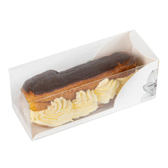 Sweet Vision Rectangle Clear Plastic Eclair Box - White Paper Sleeve, Lotus Accent - 7