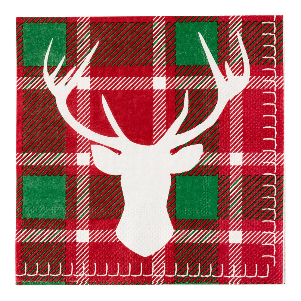 Red / Green Plaid Paper Luncheon Napkin - Reindeer - 13" x 13" - 500 count box