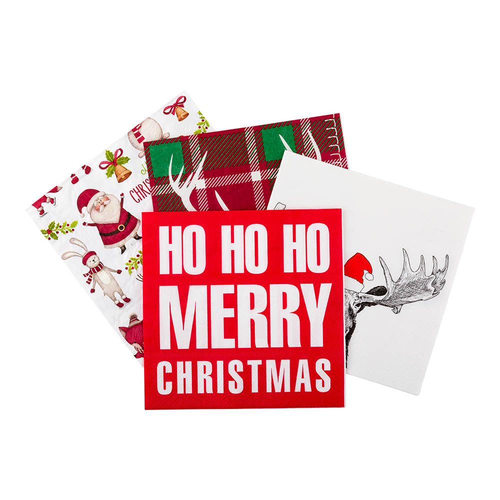 Red Paper Luncheon Napkin - Ho Ho Ho - 13" x 13" - 500 count box