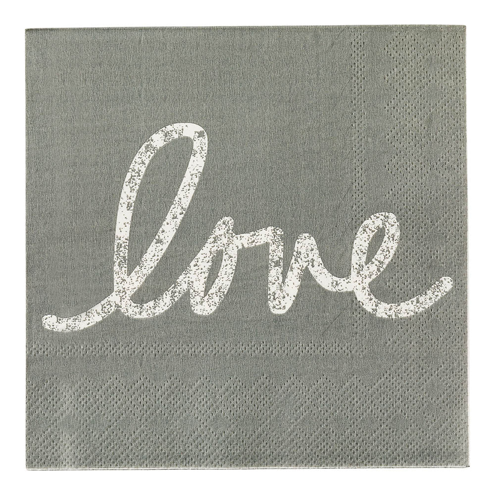 Gray Paper Luncheon Napkin - Love, Script - 13" x 13" - 500 count box