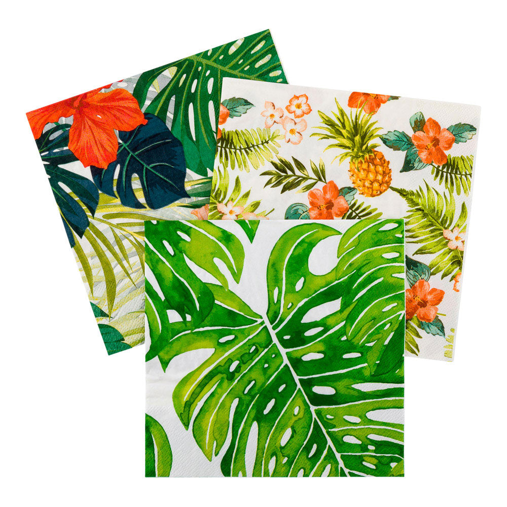 White Paper Luncheon Napkin - Tropical Leaves - 13" x 13" - 500 count box