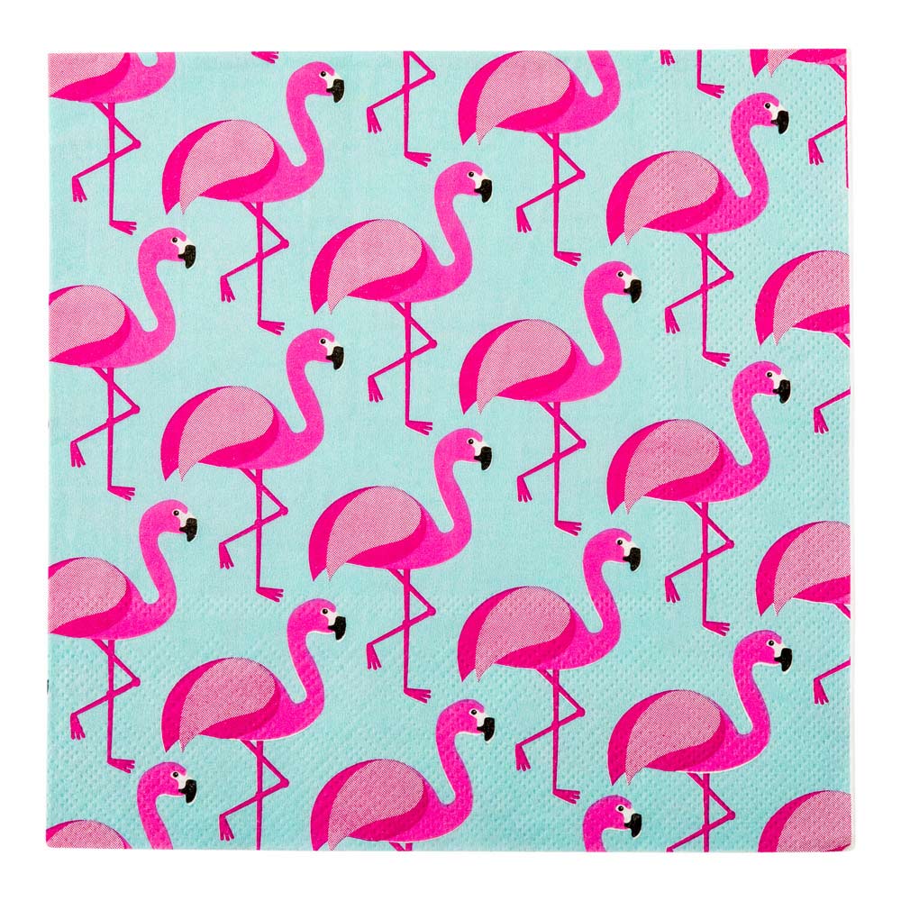 Sky Blue Paper Luncheon Napkin - Florida Flamingo - 13" x 13" - 500 count box