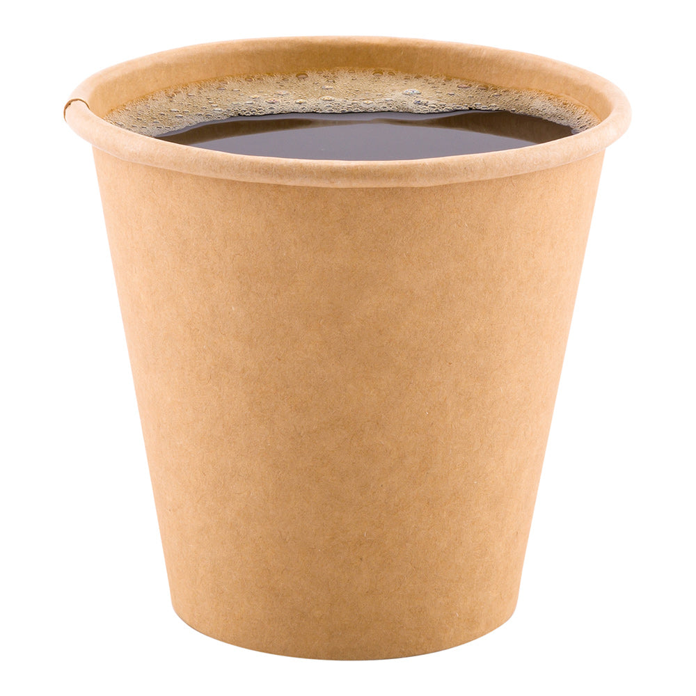 RW Base 8 oz Natural Paper Unbleached Coffee Cup - Single Wall - 3 1/2" x 3 1/2" x 3 1/4" - 1000 count box