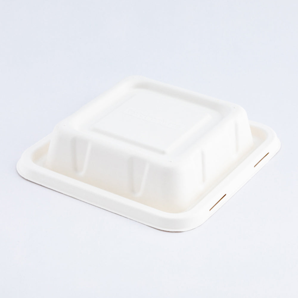 Pulp Safe No PFAS Added Square White Sugarcane / Bagasse Serving Bowl Lid - Home Compostable, Fits 80 oz - 100 count box