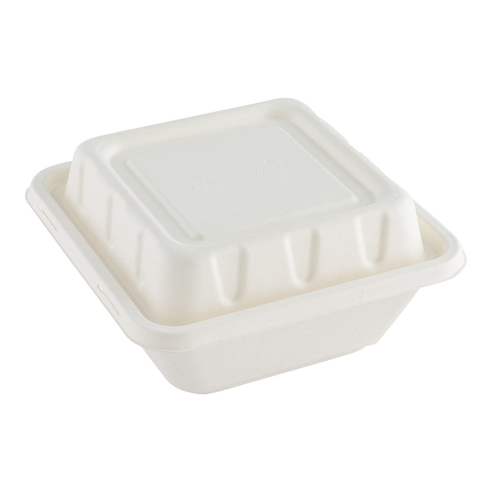 Pulp Safe No PFAS Added Square White Sugarcane / Bagasse Serving Bowl Lid - Home Compostable, Fits 128 oz - 100 count box