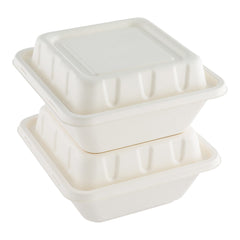 Pulp Safe No PFAS Added Square White Sugarcane / Bagasse Serving Bowl Lid - Home Compostable, Fits 160 oz - 100 count box