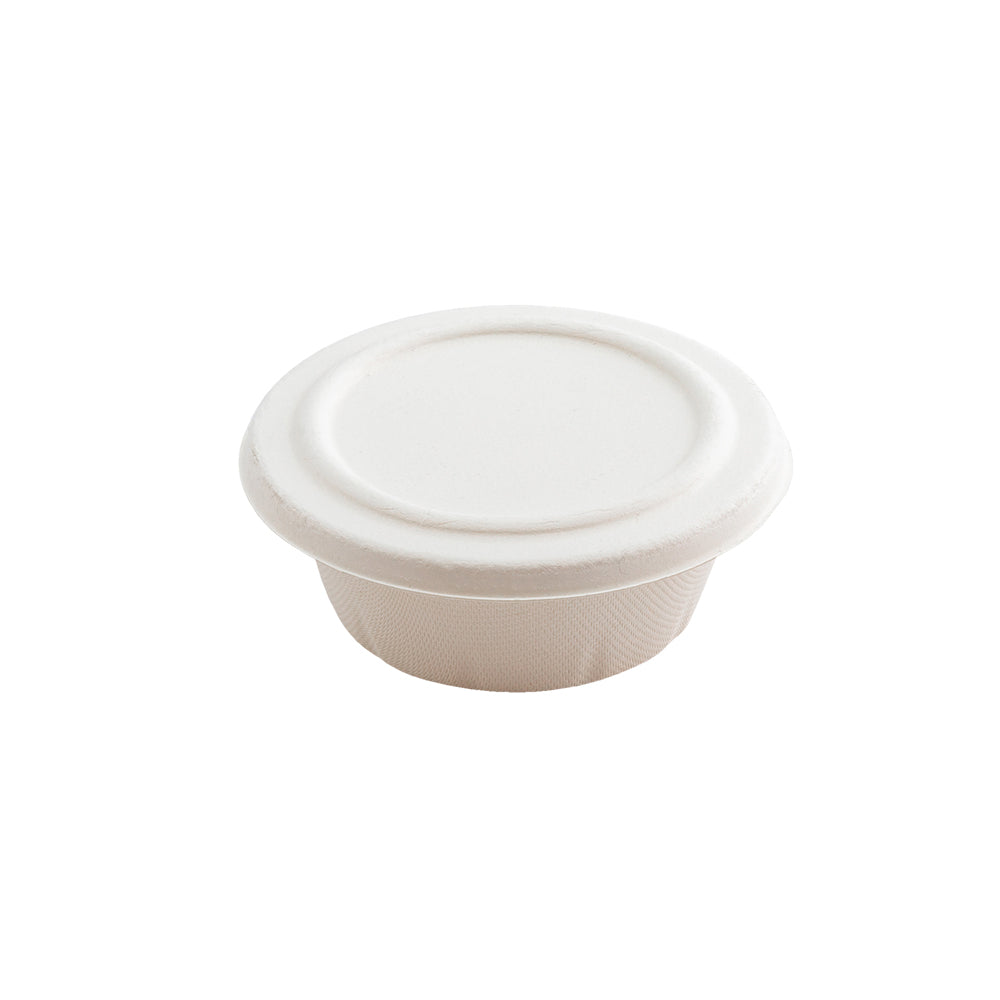 Pulp Tek Round White Sugarcane / Bagasse Flat Lid - Fits 9 oz Take Out Bowl - 100 count box