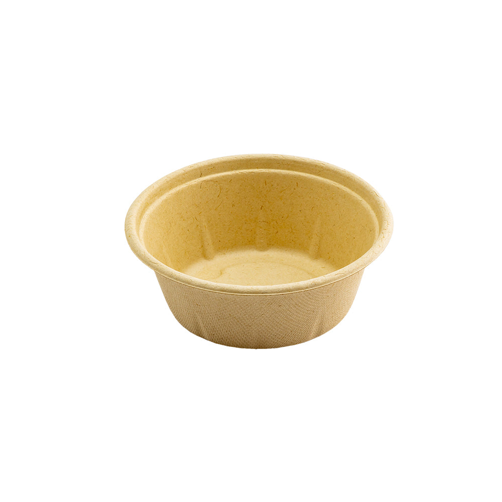 Pulp Tek 9 oz Round Natural Sugarcane / Bagasse Take Out Bowl - 4 1/2" x 4 1/2" x 1 3/4" - 100 count box