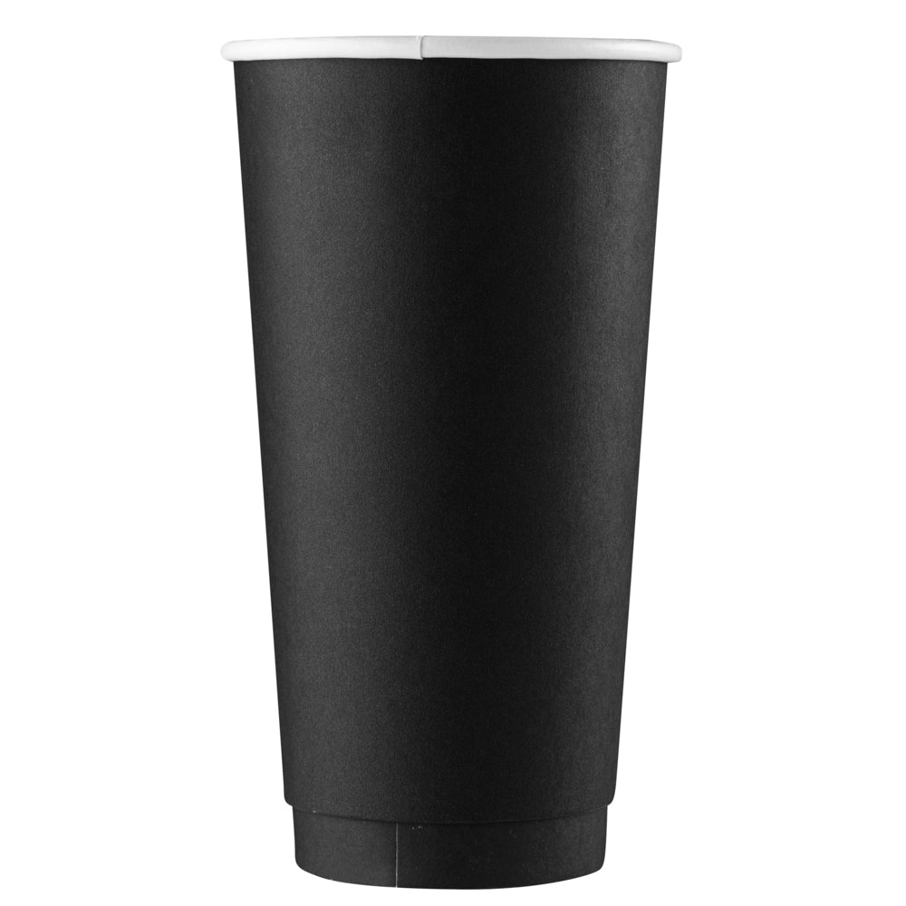 20 oz Black Paper Coffee Cup - Double Wall - 3 1/2" x 3 1/2" x 6 1/4" - 250 count box