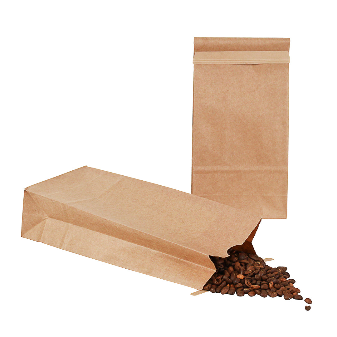 Bag Tek Kraft Paper Bakery / Coffee Tin Tie Bag - 4 3/4" x 2 1/2" x 9 3/4" - 100 count box