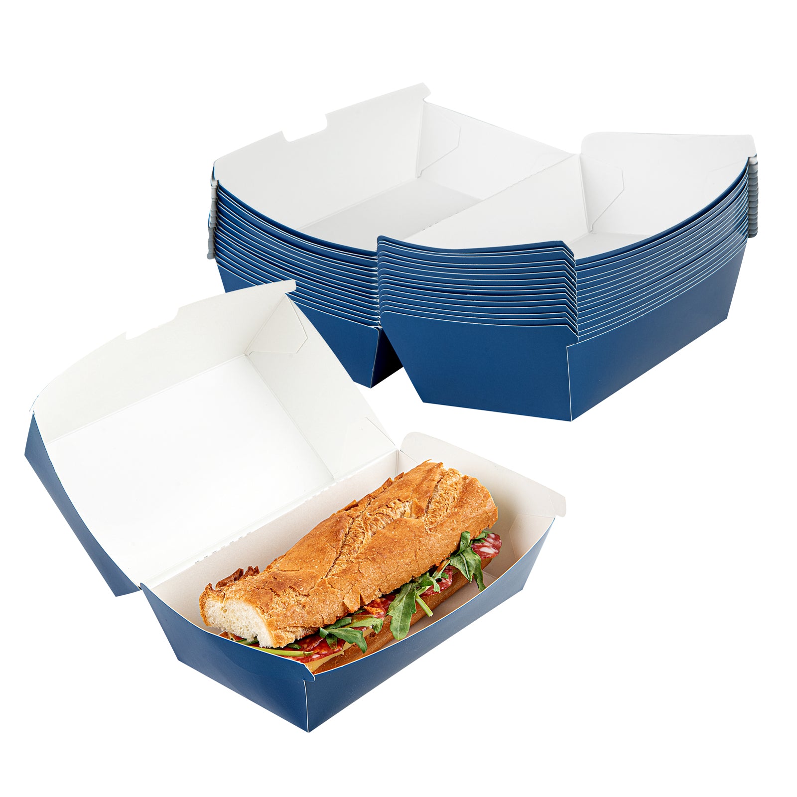 Bio Tek Rectangle Frenchie Paper Hot Dog / Sandwich Clamshell Container - 6 3/4" x 3 1/2" x 3 1/2" - 100 count box