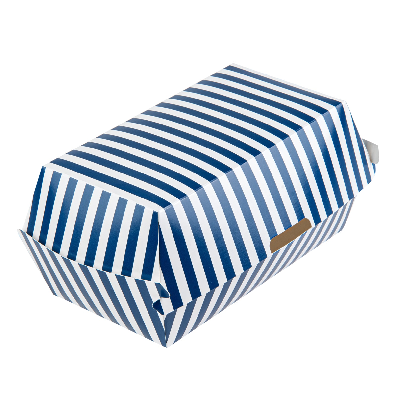 Bio Tek Rectangle Blue and White Stripe Paper Hot Dog / Sandwich Clamshell Container - 6 3/4" x 3 1/2" x 3 1/2" - 100 count box