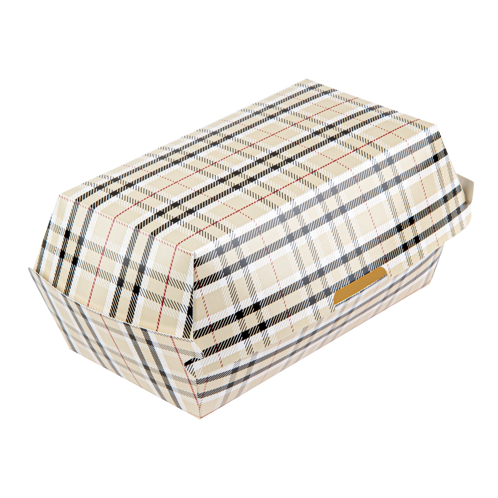 Bio Tek Rectangle Plaid Paper Hot Dog / Sandwich Clamshell Container - 6 3/4" x 3 1/2" x 3 1/2" - 100 count box