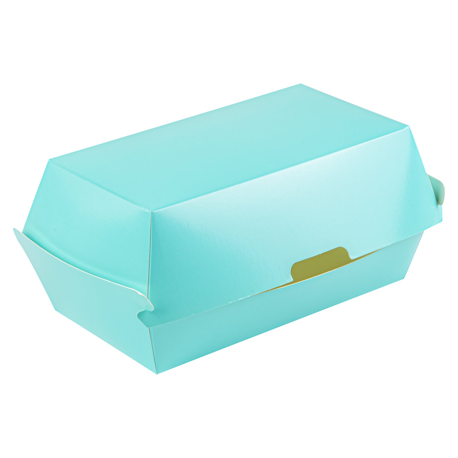 Bio Tek Rectangle Turquoise Paper Hot Dog / Sandwich Clamshell Container - 6 3/4" x 3 1/2" x 3 1/2" - 100 count box