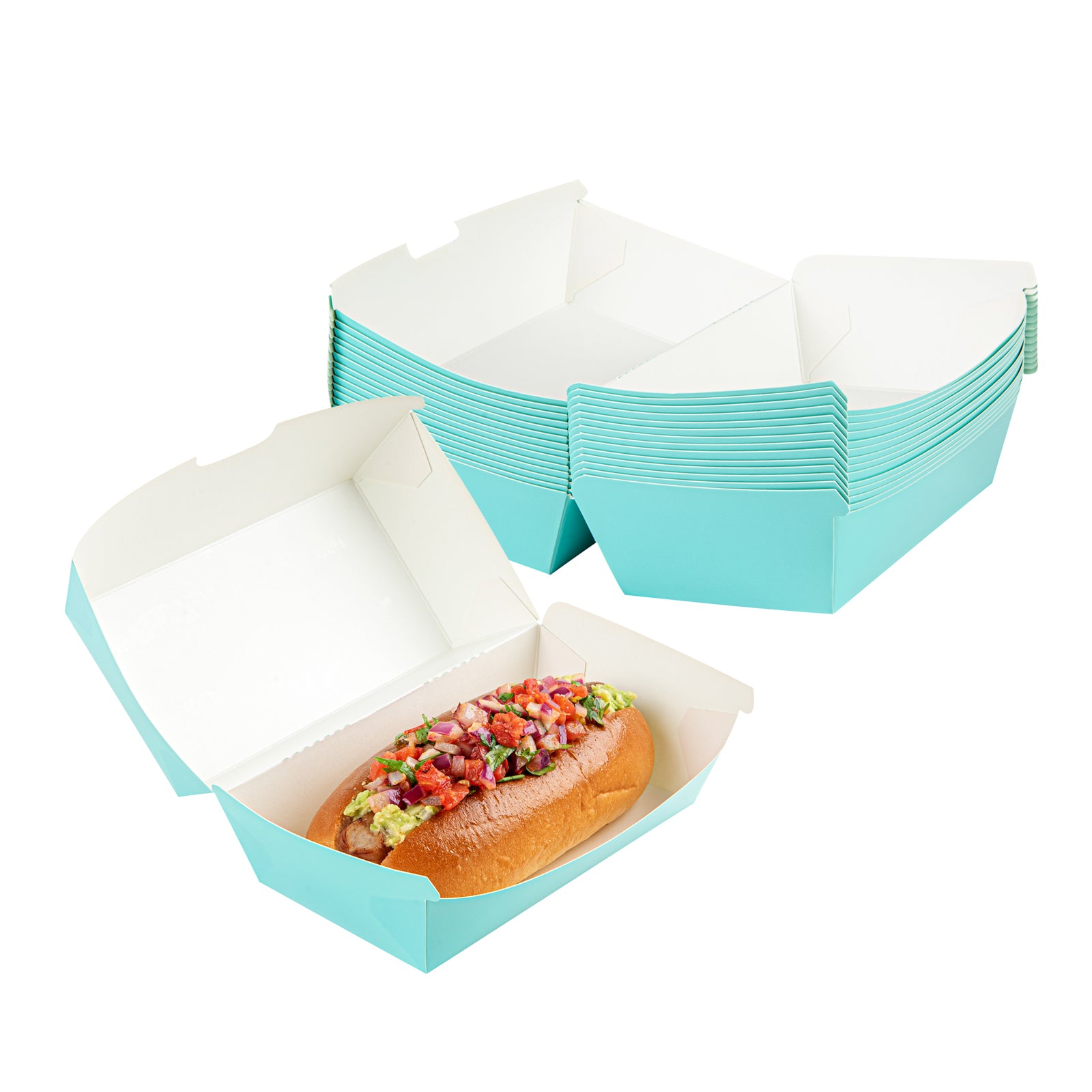 Bio Tek Rectangle Turquoise Paper Hot Dog / Sandwich Clamshell Container - 6 3/4" x 3 1/2" x 3 1/2" - 100 count box